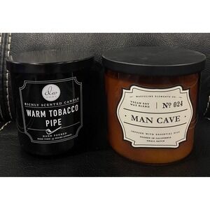 Leoben & DW Home Masculine Candle Set - Warm Tobacco Pipe & Man Cave Soy Duo New